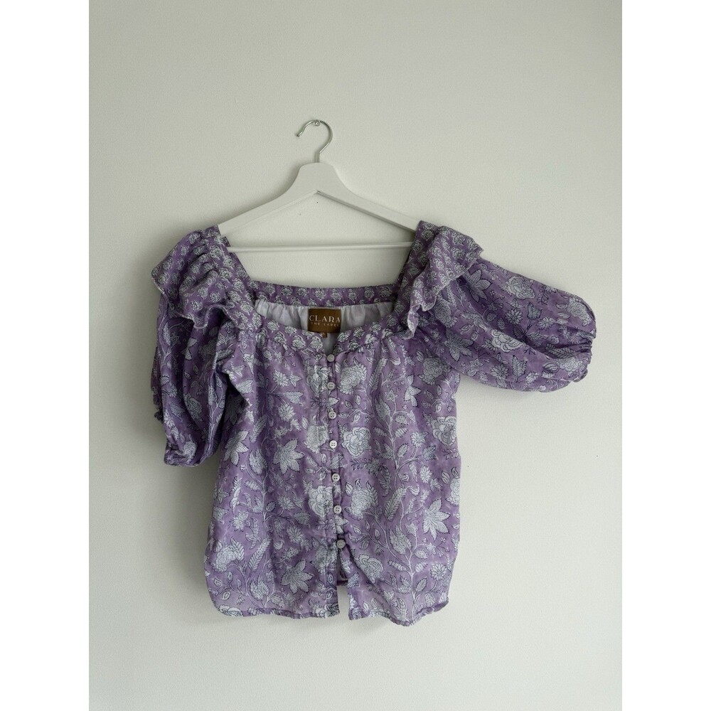 Clara The Label Women’s Top XS | Purple Floral Print | 100% Cotton | Boho